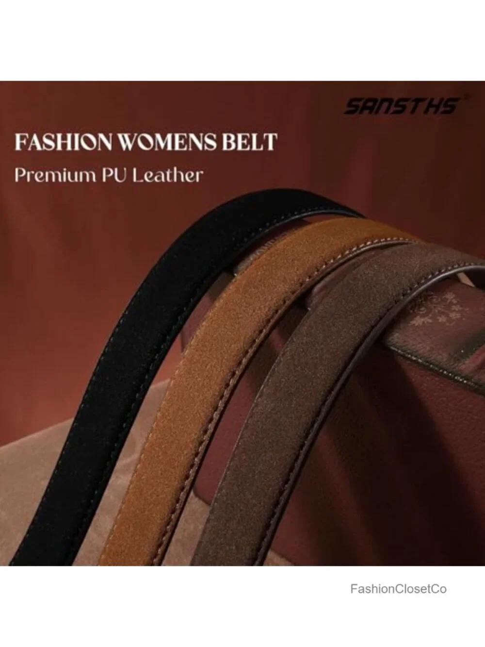 Women's Faux Suede Belt 1 Inch Fashion Waist Belt with Gold Buckle for Dresses